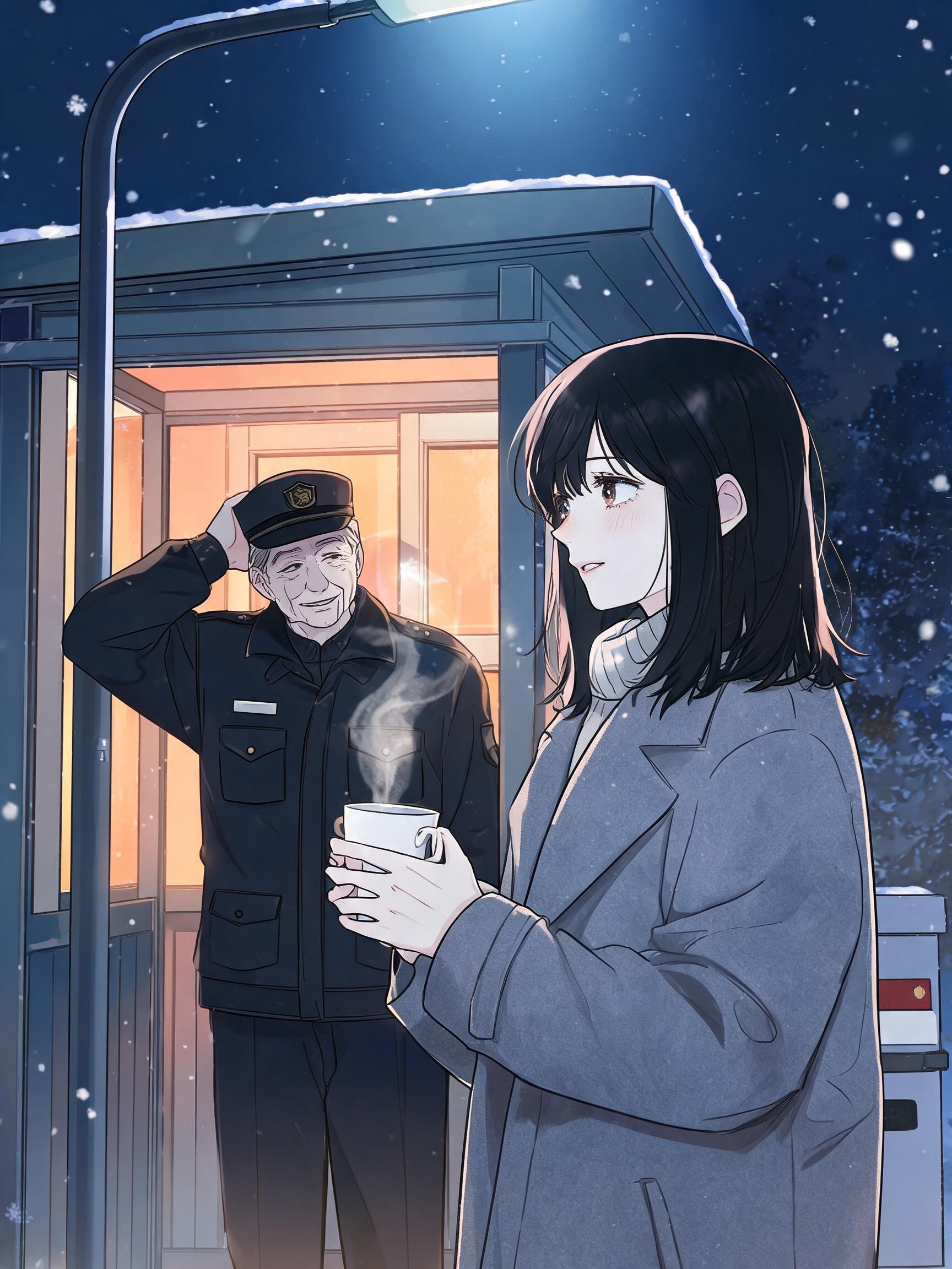 保安笑着解释，两人站在门口眼眶都湿了